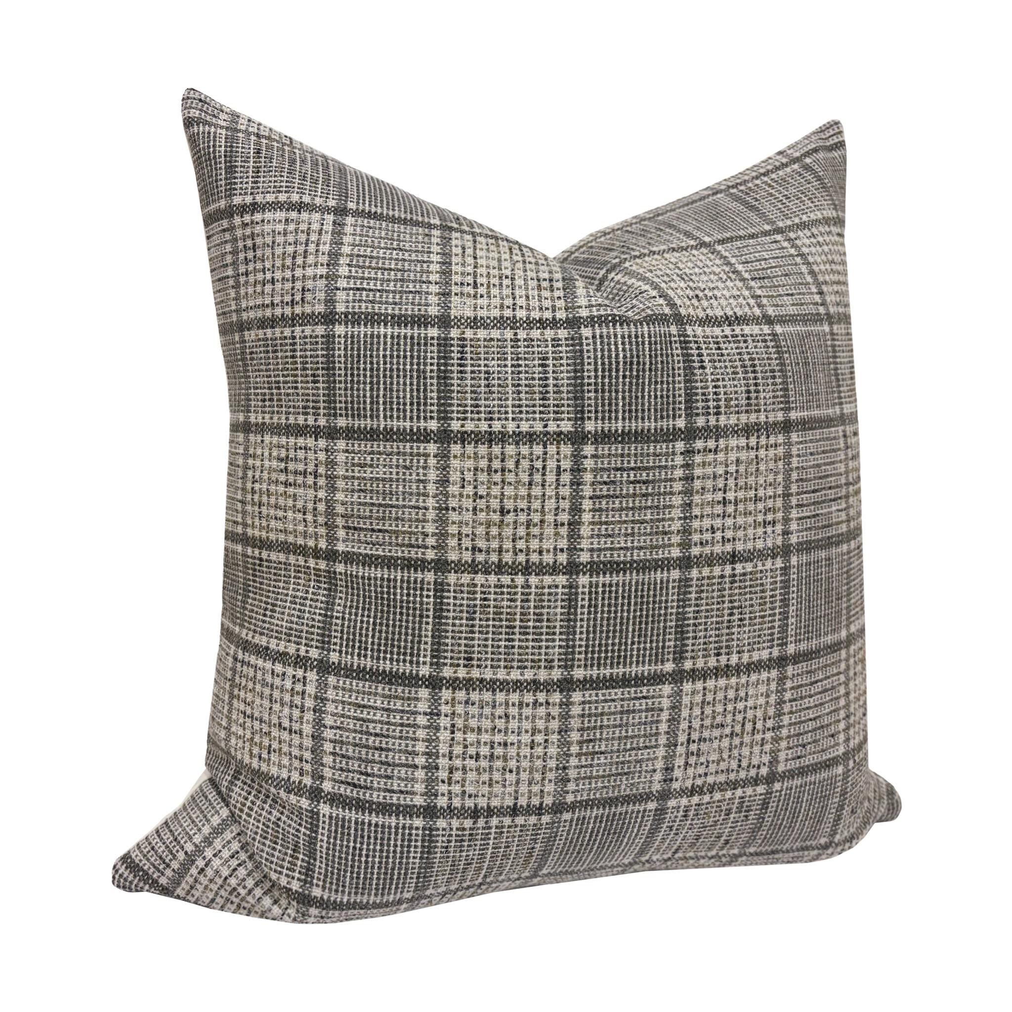 PRESTON ||  Black Plaid Pillow Cover, Textured Pillow, Plaid Pillow Cover, Sofa Pillow, Grey Plaid Pillow, Plaid Pillow Cover