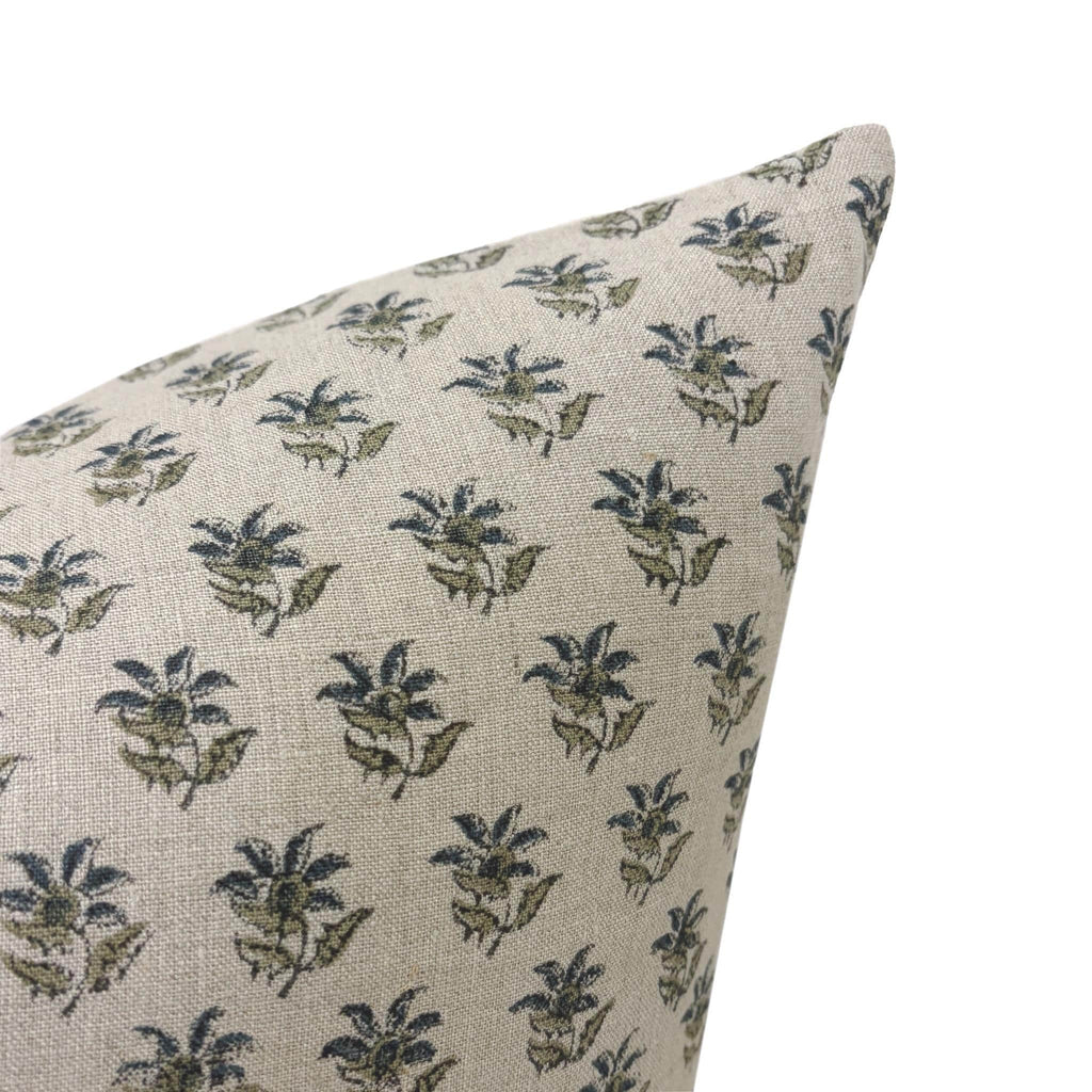 VERA || Designer Floral Linen Pillow Cover, Small Print Floral Pillow Cover, Block Print Linen Pillow