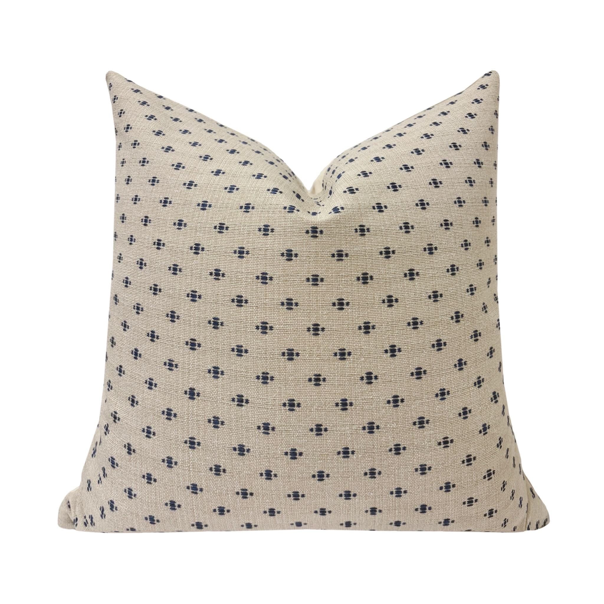 EVERLEY || Navy and Beige Woven Pillow Cover, Small Print Pillow Cover, Neutral and Blue Pillow, Western Pillow, Geometric Pillow Cover