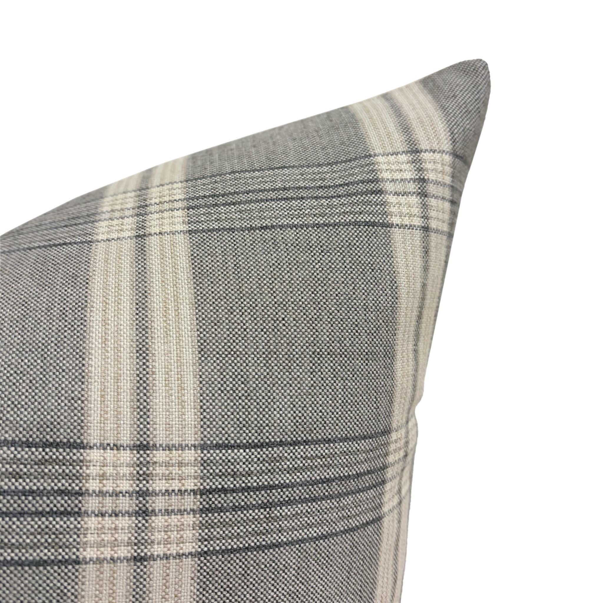 BECKHAM || Designer Gray Plaid Pillow Cover, Plaid Pillow Cover, Gray and Ivory Plaid Pillow, Plaid Pillow, Sofa Pillow Cover, Trendy Plaid