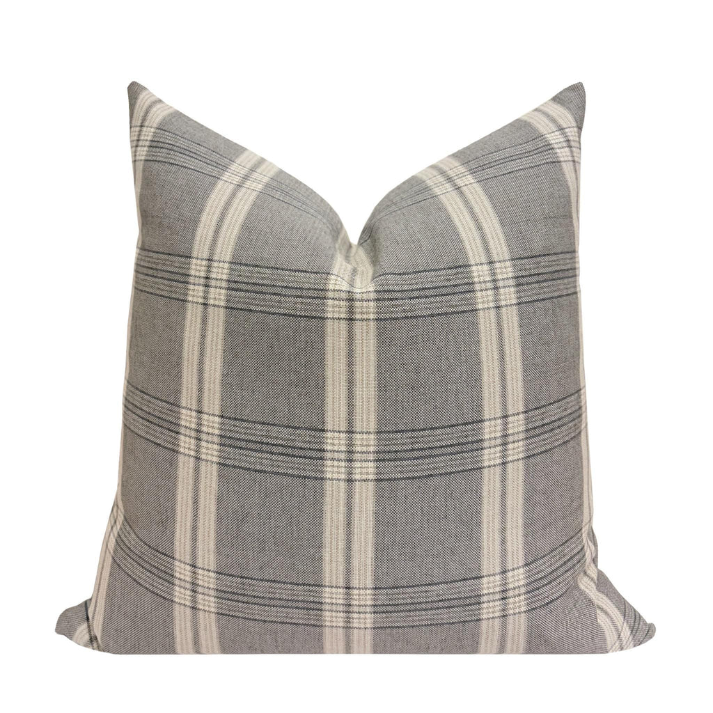 BECKHAM || Designer Gray Plaid Pillow Cover, Plaid Pillow Cover, Gray and Ivory Plaid Pillow, Plaid Pillow, Sofa Pillow Cover, Trendy Plaid