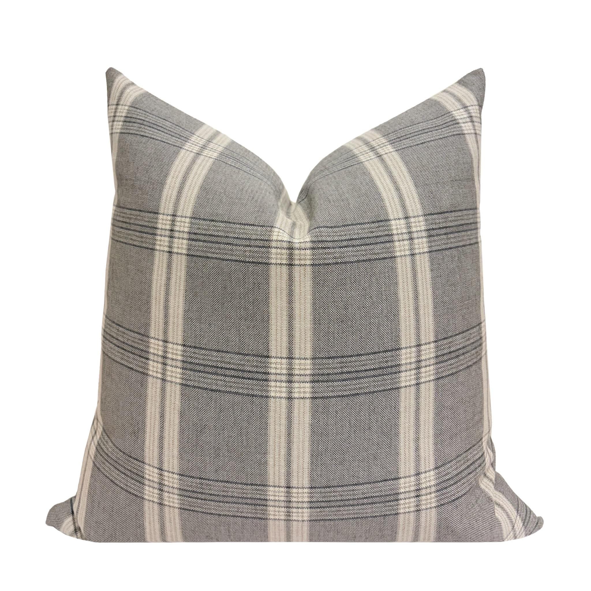 BECKHAM || Designer Gray Plaid Pillow Cover, Plaid Pillow Cover, Gray and Ivory Plaid Pillow, Plaid Pillow, Sofa Pillow Cover, Trendy Plaid