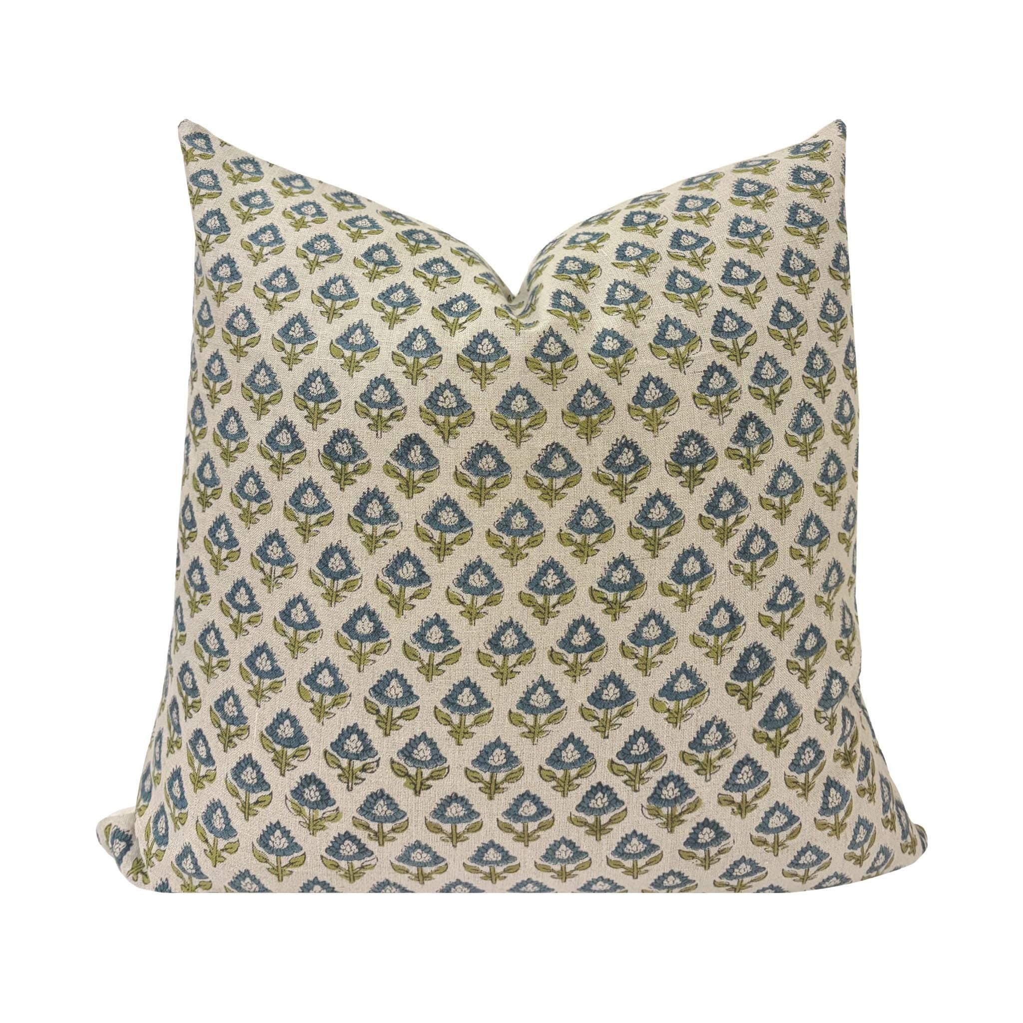MARTHA || Designer Floral Linen Pillow Cover, Small Print Floral Pillow Cover, Block Print Linen Pillow