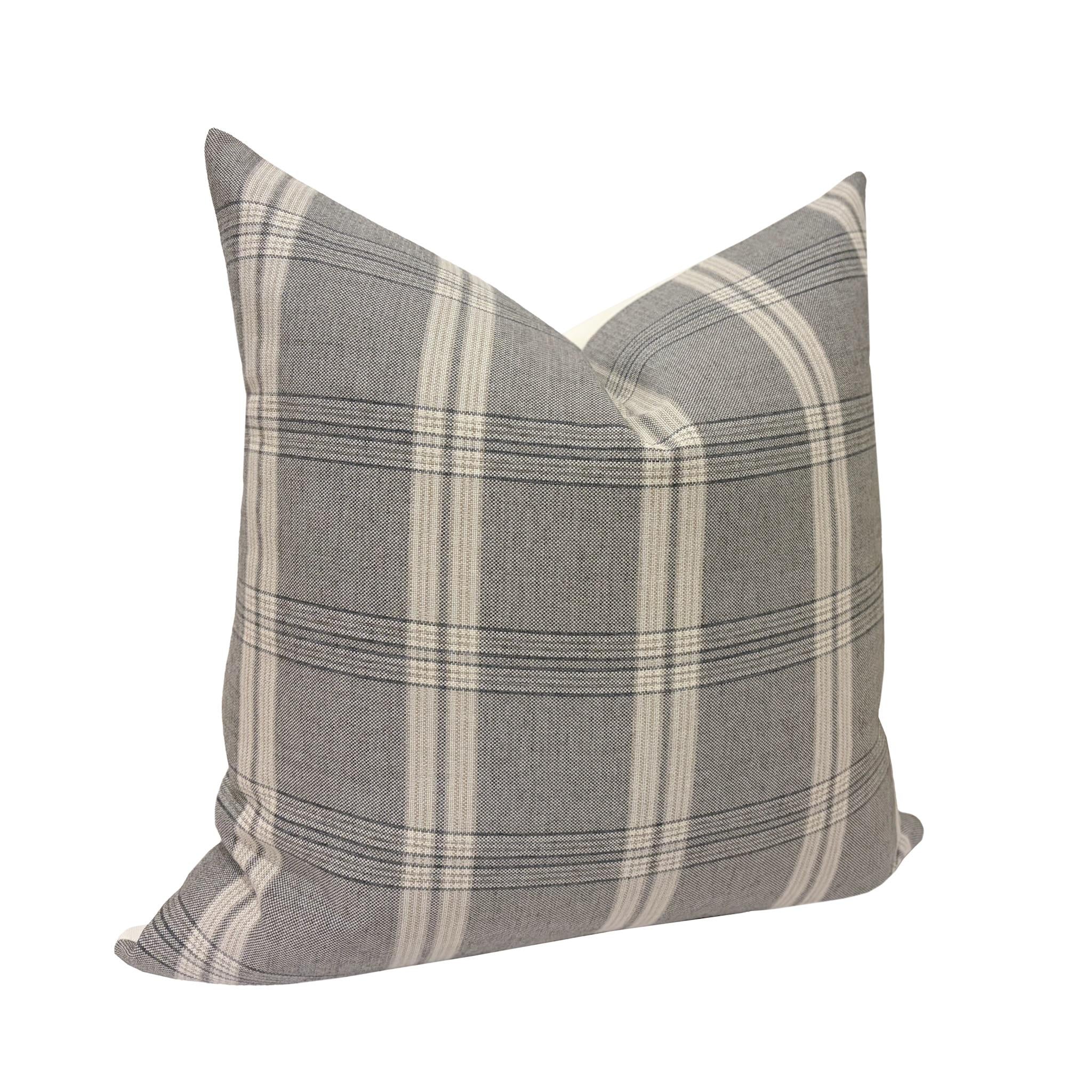 BECKHAM || Designer Gray Plaid Pillow Cover, Plaid Pillow Cover, Gray and Ivory Plaid Pillow, Plaid Pillow, Sofa Pillow Cover, Trendy Plaid