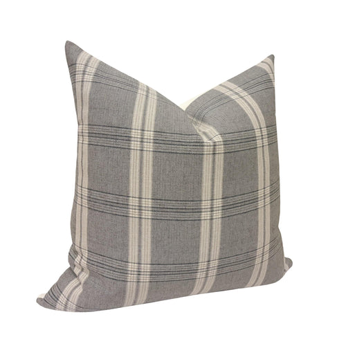 BECKHAM || Designer Gray Plaid Pillow Cover, Plaid Pillow Cover, Gray and Ivory Plaid Pillow, Plaid Pillow, Sofa Pillow Cover, Trendy Plaid