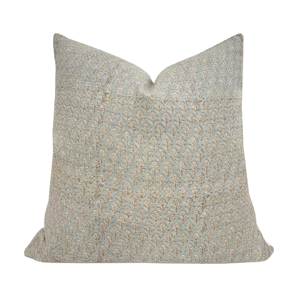 ALAINA || Designer Floral Linen Pillow Cover, Blue Handbloack Floral Pillow, Block Print Pillow, Block Linen Pillow,