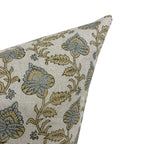 MAISIE || Designer Floral Linen Pillow Cover, Blue and Mustard Floral Pillow Cover, Block Print Linen Pillow, Small Floral Pillow