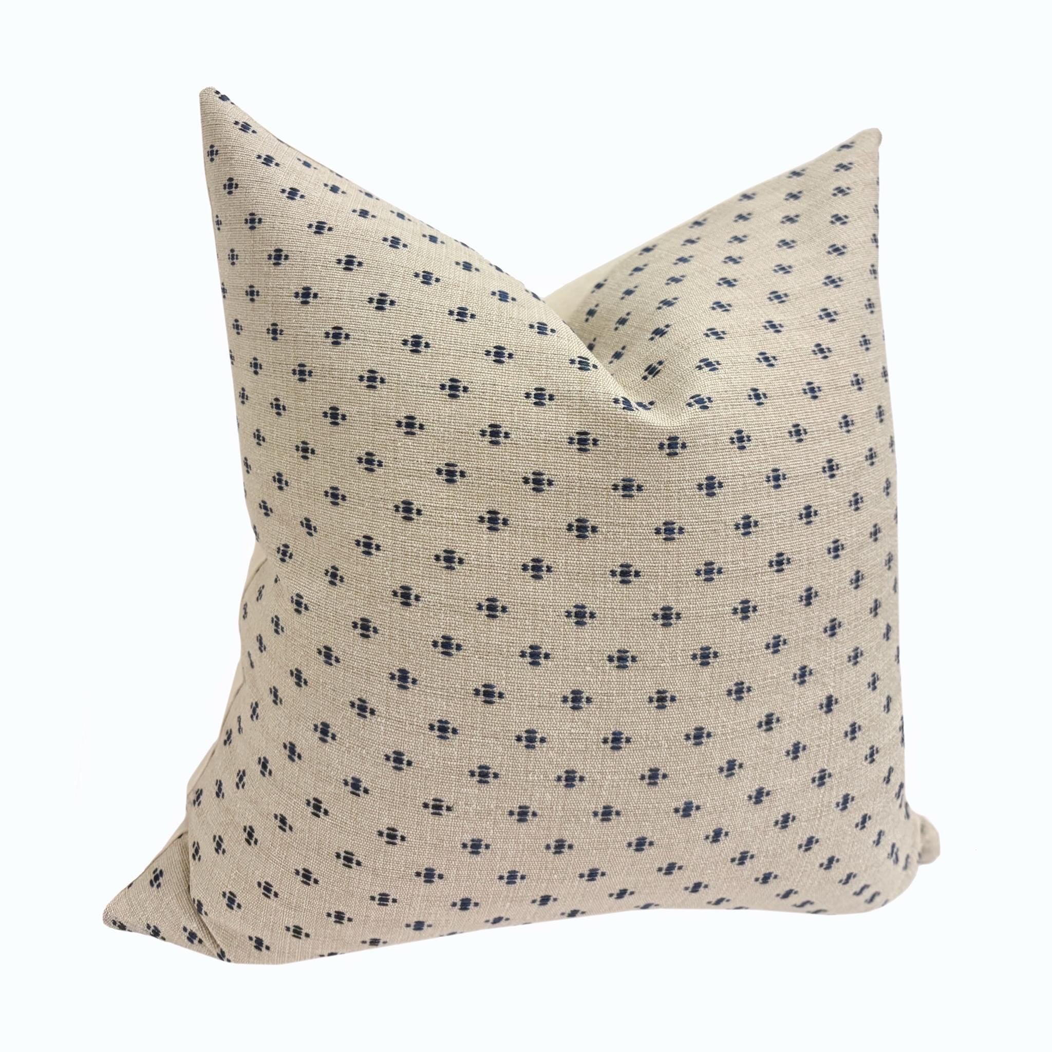 EVERLEY || Navy and Beige Woven Pillow Cover, Small Print Pillow Cover, Neutral and Blue Pillow, Western Pillow, Geometric Pillow Cover