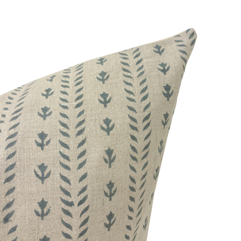 TESS || Designer Floral Linen Pillow Cover, Teal and Beige Floral Pillow Cover, Block Print Linen Pillow, Small Floral Pillow