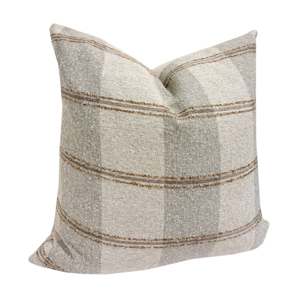 HARLEY  || Beige and Taupe Windowpane Check Pillow Cover, Striped Pillow, Neutral Plaid Pillow, Brown Plaid Pillow, Beige Plaid Pillow