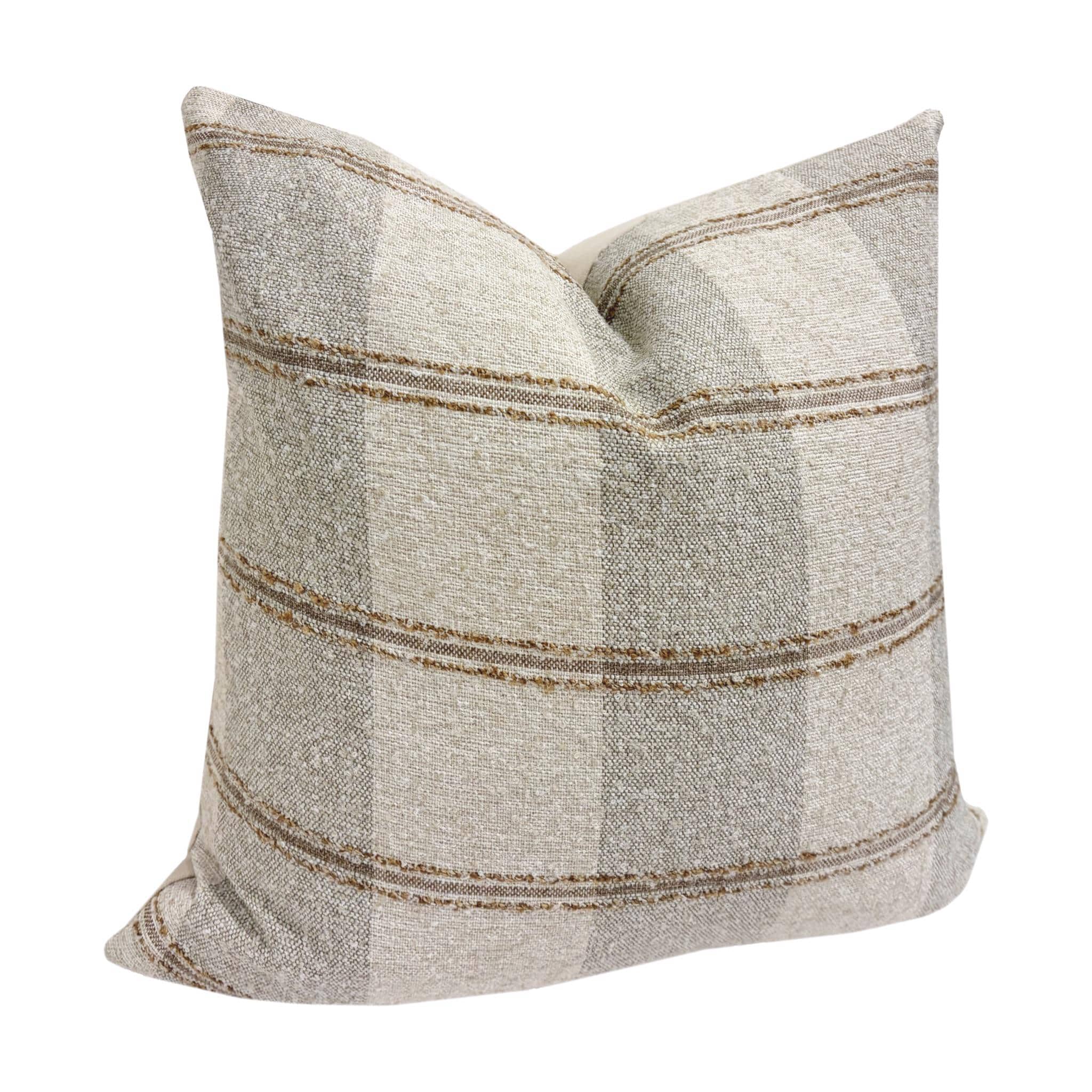 HARLEY  || Beige and Taupe Windowpane Check Pillow Cover, Striped Pillow, Neutral Plaid Pillow, Brown Plaid Pillow, Beige Plaid Pillow
