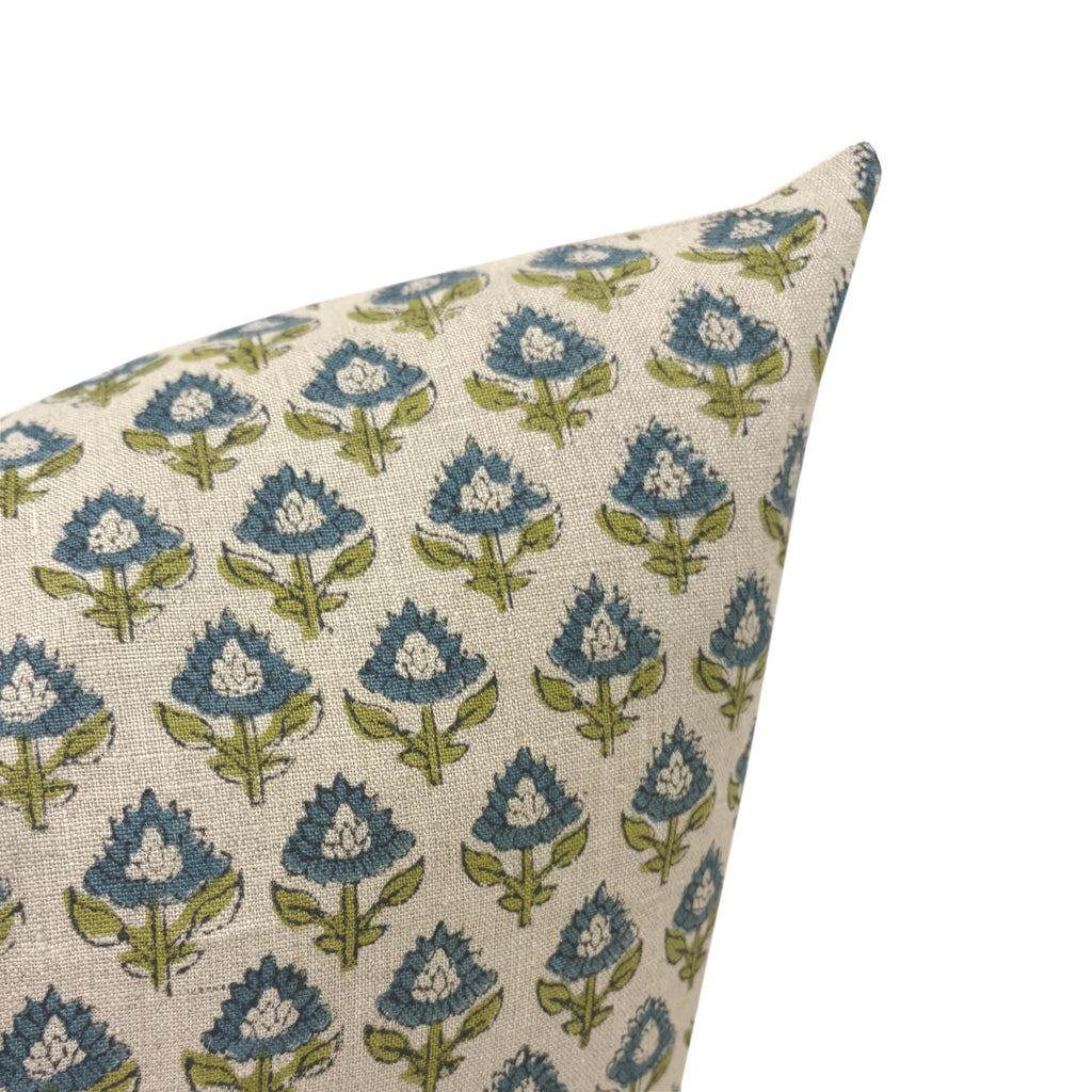 MARTHA || Designer Floral Linen Pillow Cover, Small Print Floral Pillow Cover, Block Print Linen Pillow