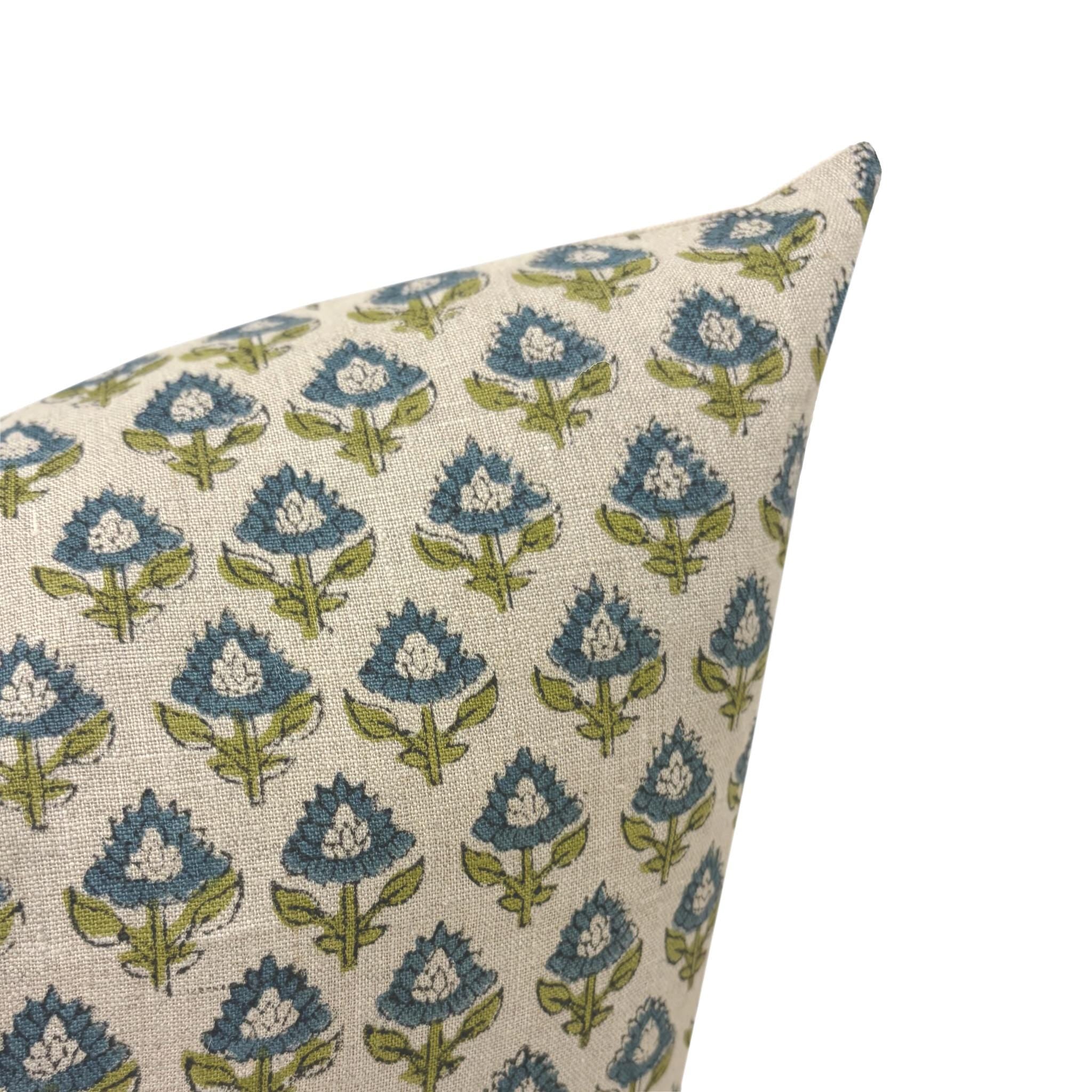 MARTHA || Designer Floral Linen Pillow Cover, Small Print Floral Pillow Cover, Block Print Linen Pillow