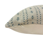 TESS || Designer Floral Linen Pillow Cover, Teal and Beige Floral Pillow Cover, Block Print Linen Pillow, Small Floral Pillow