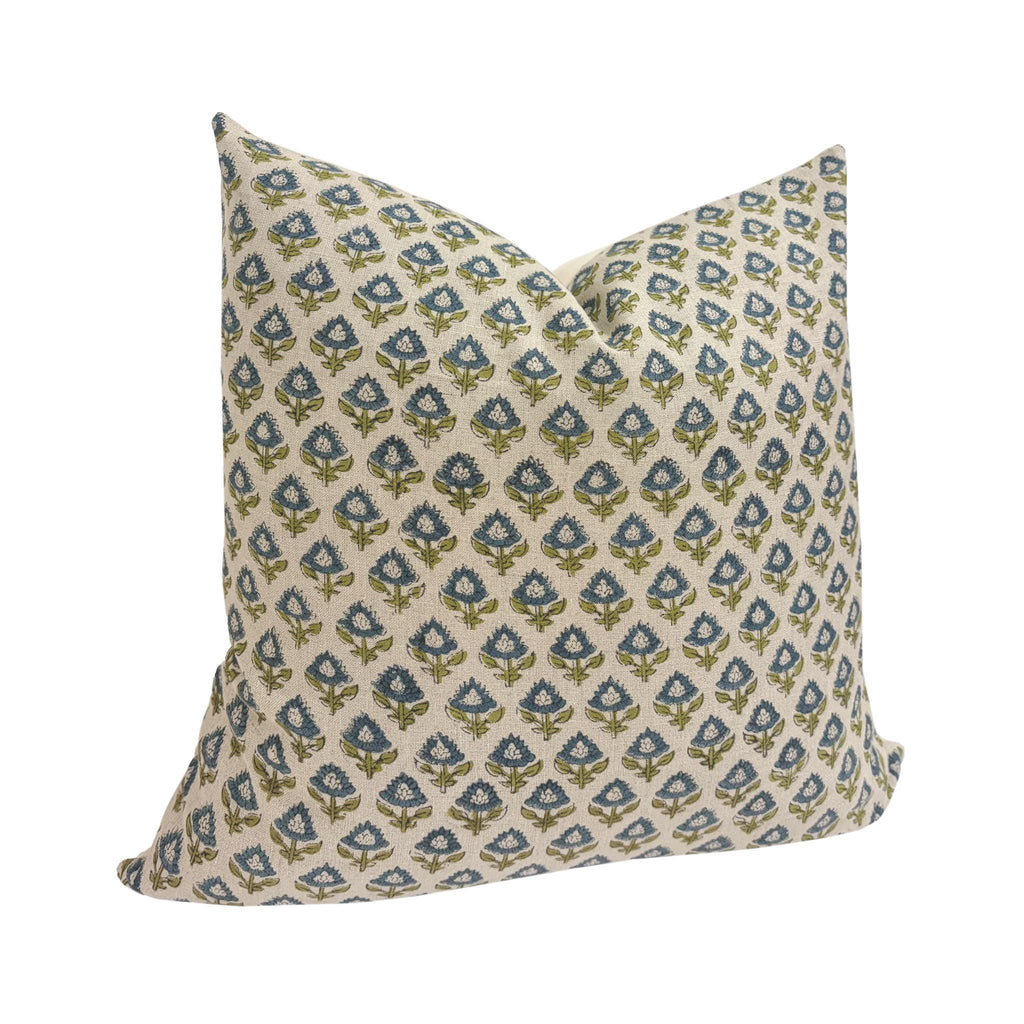 MARTHA || Designer Floral Linen Pillow Cover, Small Print Floral Pillow Cover, Block Print Linen Pillow