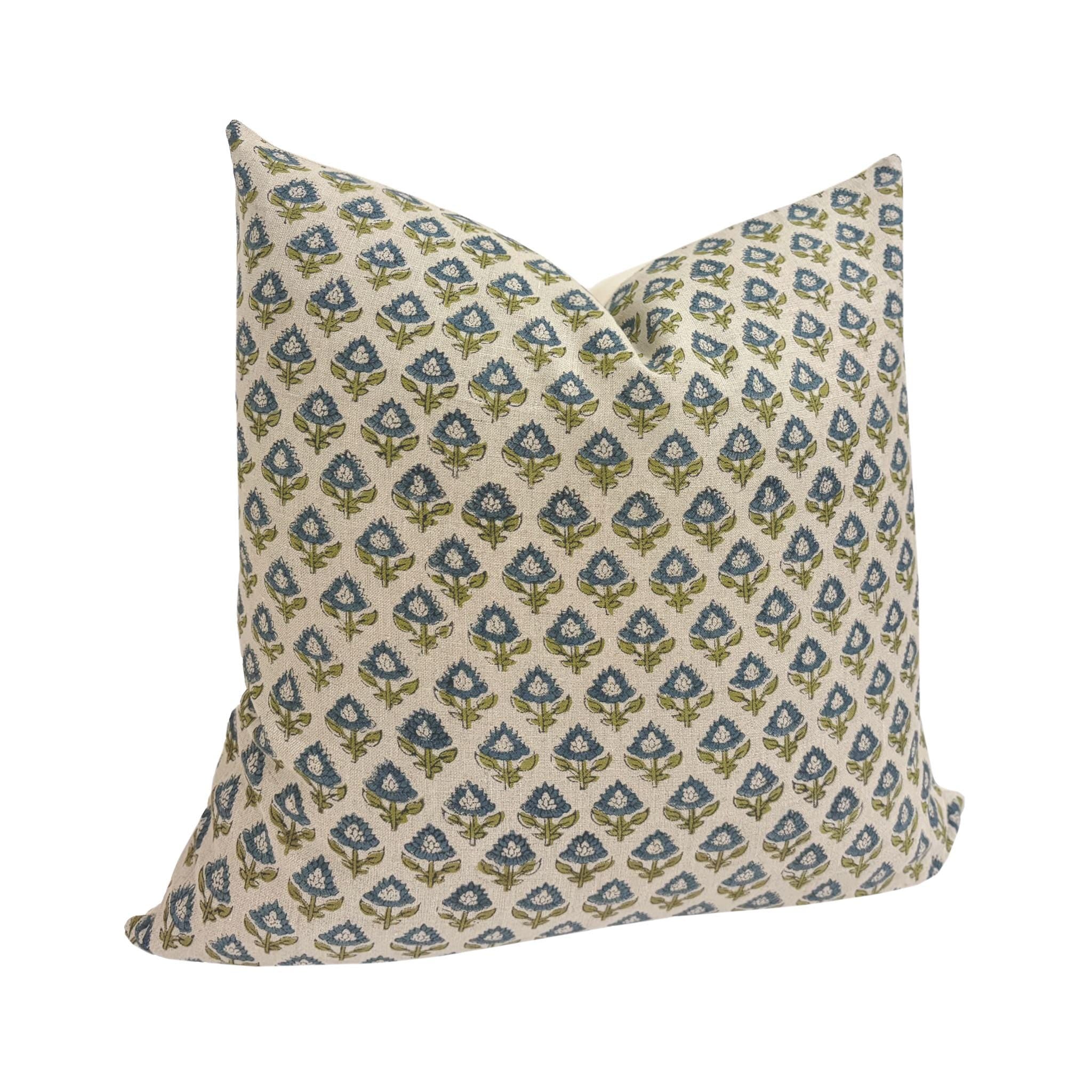 MARTHA || Designer Floral Linen Pillow Cover, Small Print Floral Pillow Cover, Block Print Linen Pillow