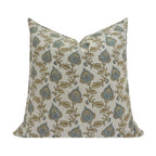 MAISIE || Designer Floral Linen Pillow Cover, Blue and Mustard Floral Pillow Cover, Block Print Linen Pillow, Small Floral Pillow