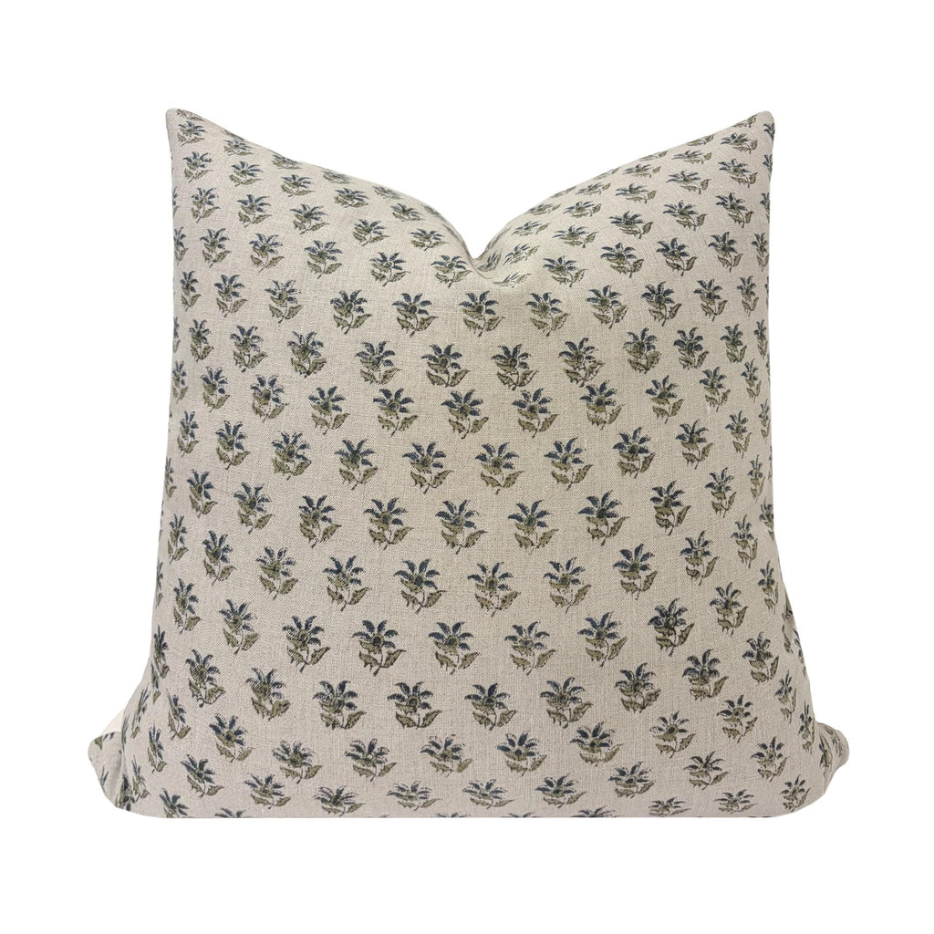VERA || Designer Floral Linen Pillow Cover, Small Print Floral Pillow Cover, Block Print Linen Pillow