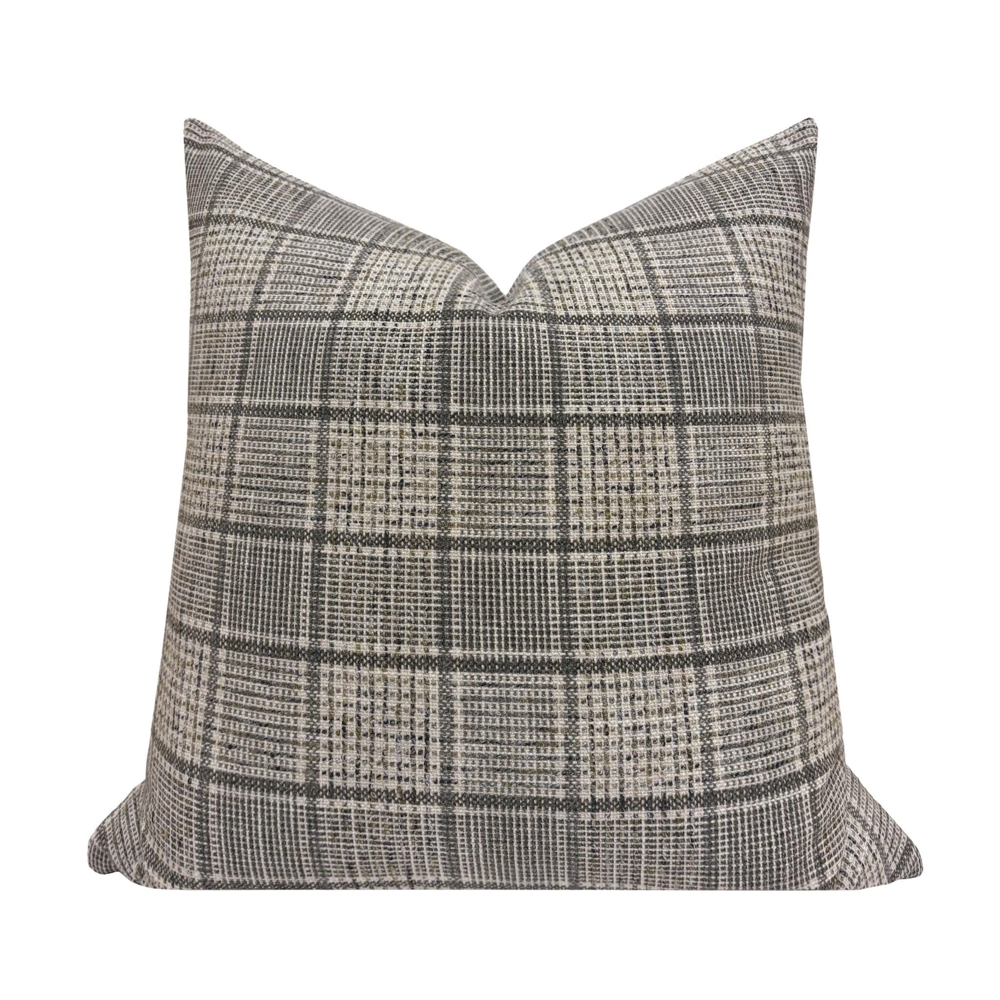 PRESTON ||  Black Plaid Pillow Cover, Textured Pillow, Plaid Pillow Cover, Sofa Pillow, Grey Plaid Pillow, Plaid Pillow Cover