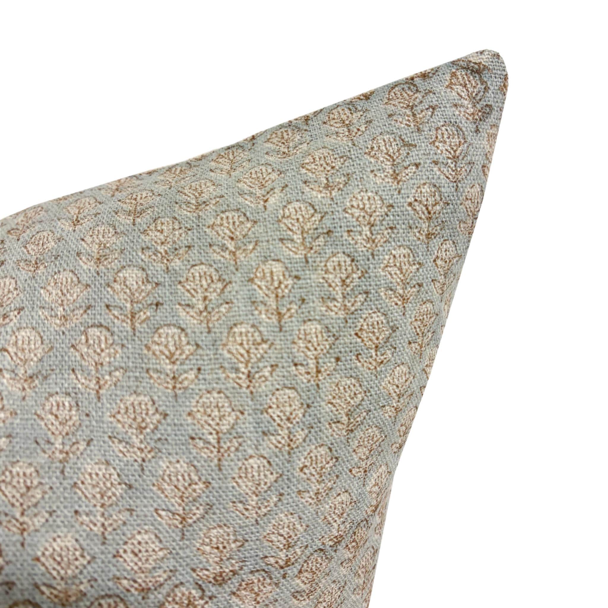 ALAINA || Designer Floral Linen Pillow Cover, Blue Handbloack Floral Pillow, Block Print Pillow, Block Linen Pillow,