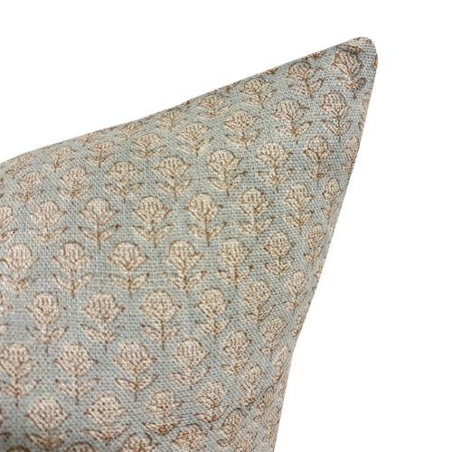 ALAINA || Designer Floral Linen Pillow Cover, Blue Handbloack Floral Pillow, Block Print Pillow, Block Linen Pillow,