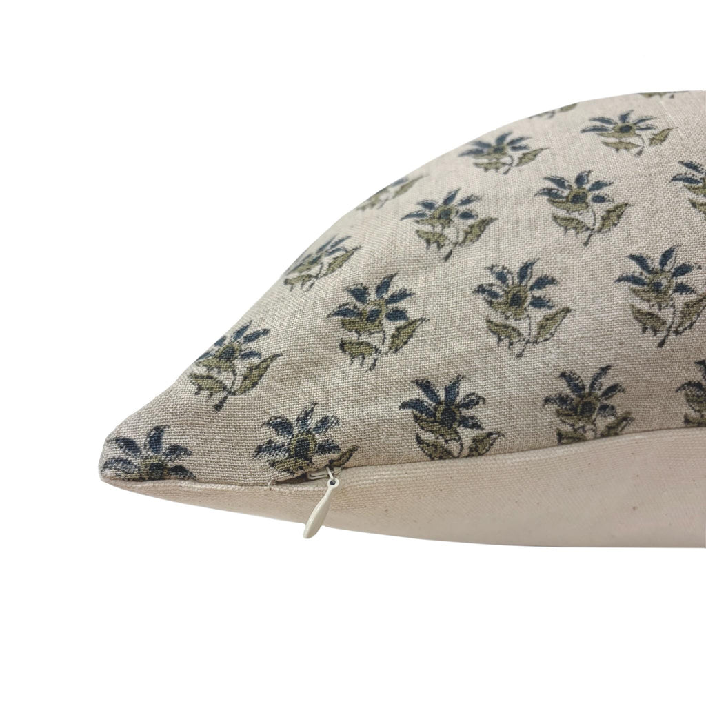 VERA || Designer Floral Linen Pillow Cover, Small Print Floral Pillow Cover, Block Print Linen Pillow
