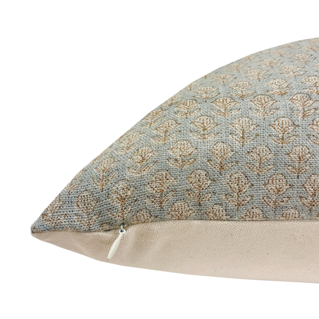 ALAINA || Designer Floral Linen Pillow Cover, Blue Handbloack Floral Pillow, Block Print Pillow, Block Linen Pillow,