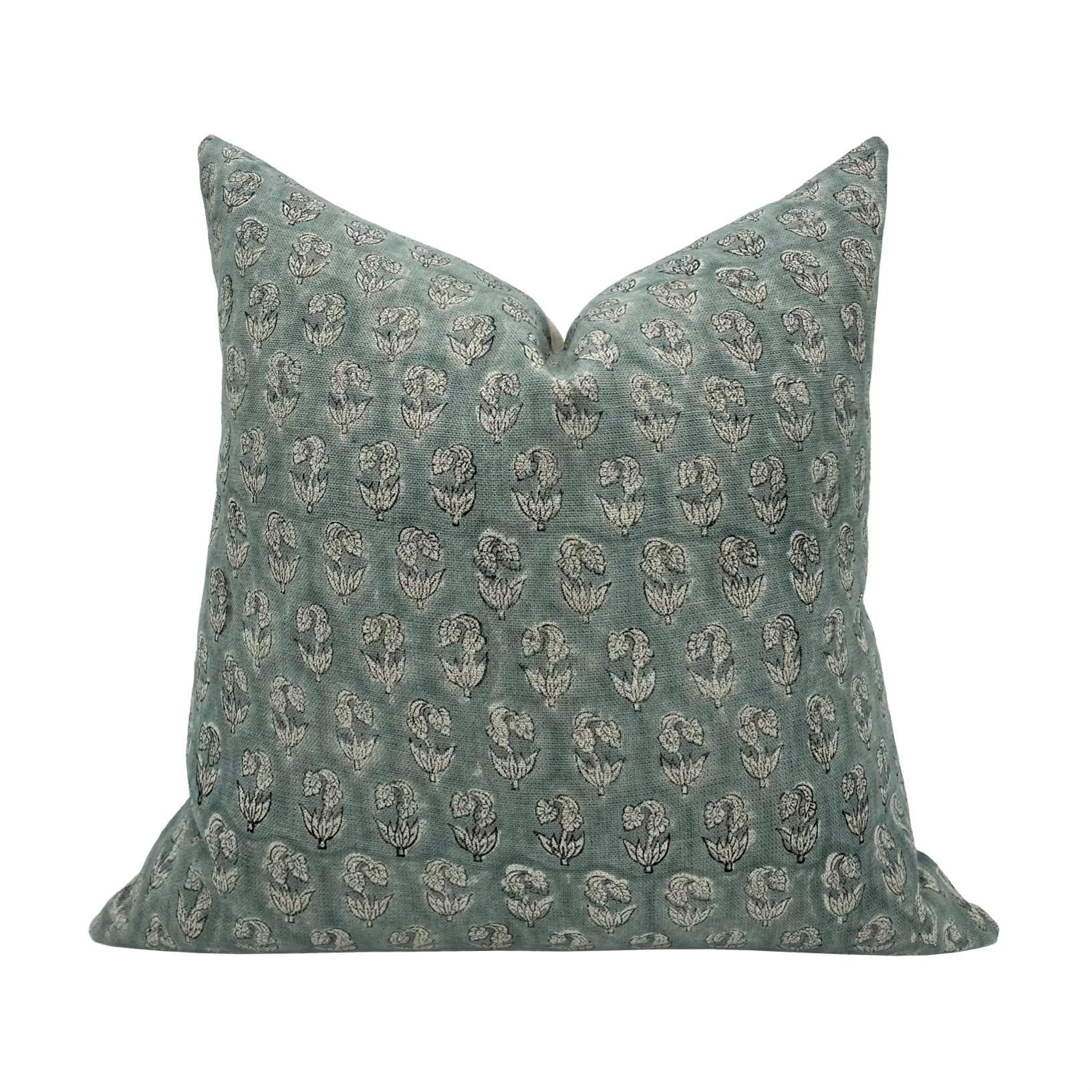 PILLOW COMBO || Set Of Three Designer Pillow Covers, Brown Stripes, Cream and Rust Stripes, Linen Greenish Blue Floral