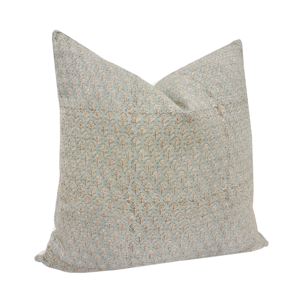 ALAINA || Designer Floral Linen Pillow Cover, Blue Handbloack Floral Pillow, Block Print Pillow, Block Linen Pillow,